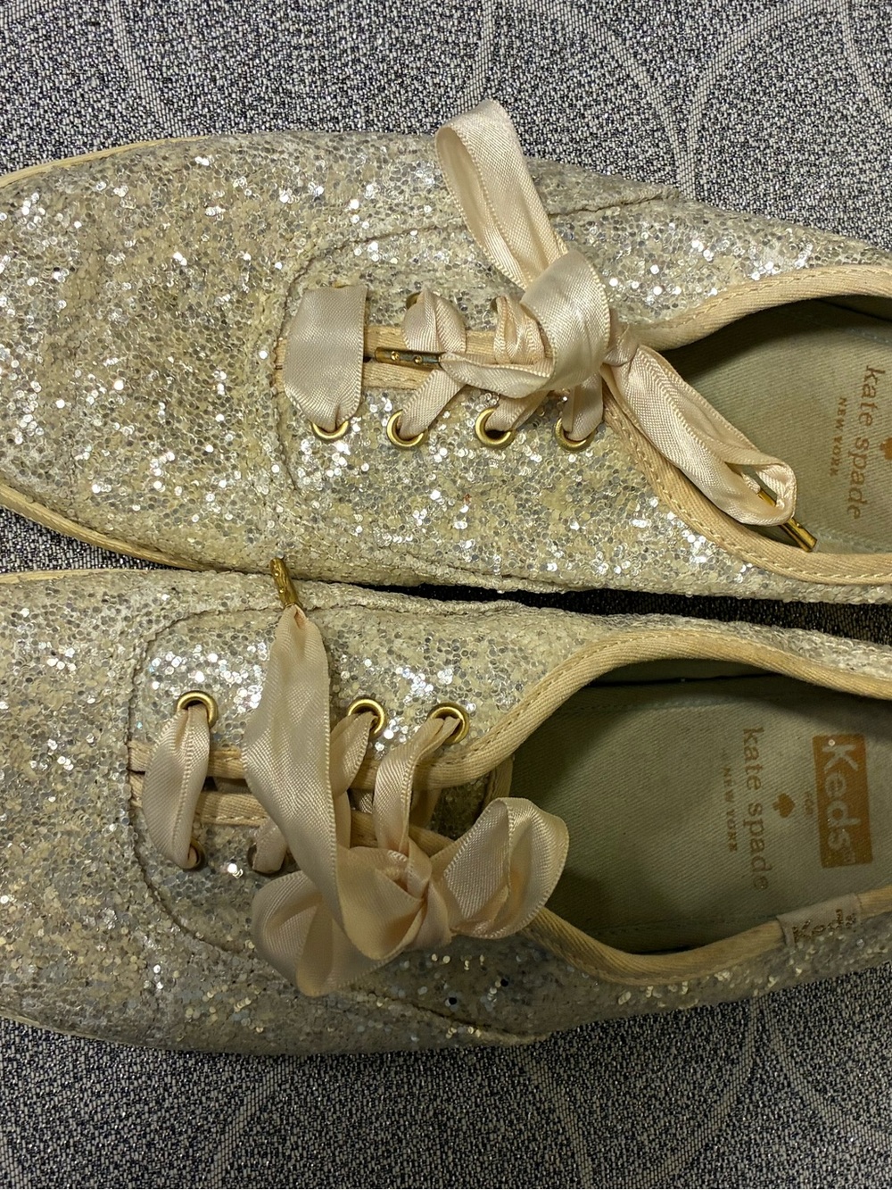 kate spade Champagne Glitter Satin Ribbon Sneakers